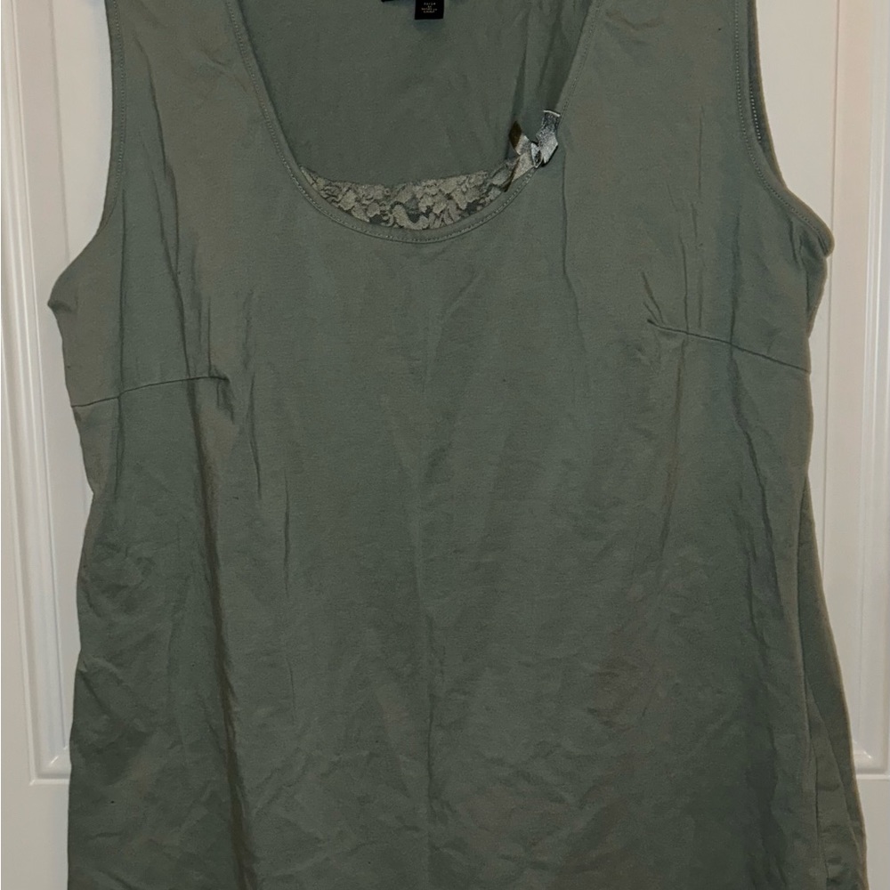 Sage green tank top with lace detail